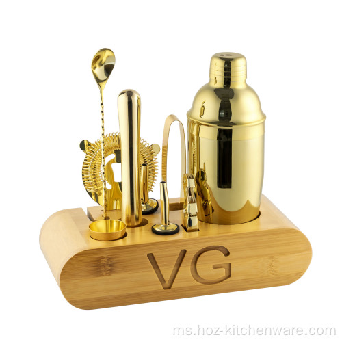 Gold Cocktail Shaker Set Bartender Kit Dengan Berdiri